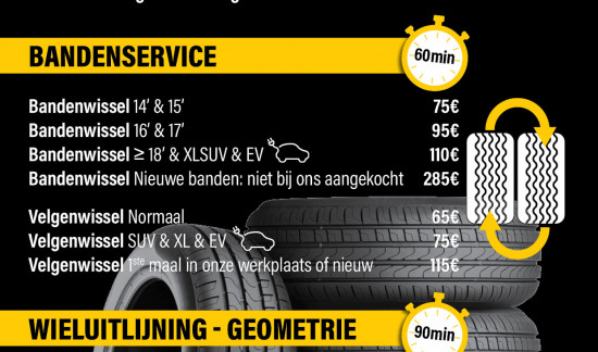 Tyre service price list